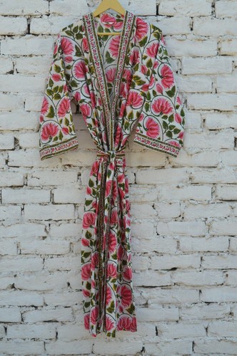 Hand block floral - long, kimono