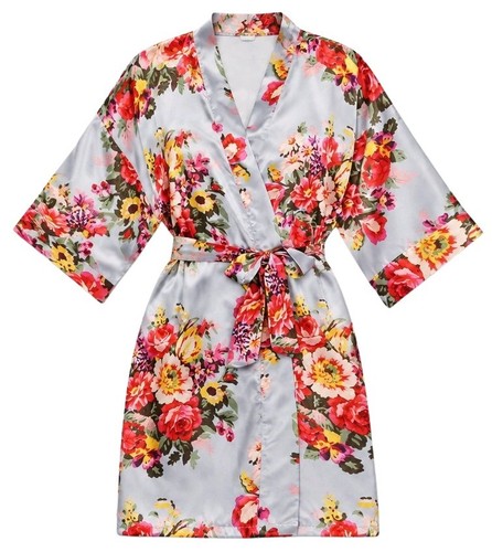 Silver floral flower girl robe - silver,