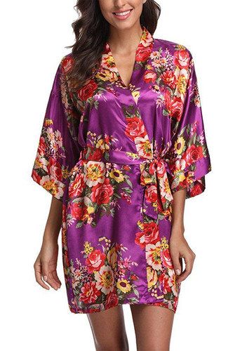 Purple floral bridesmaid robe - purple,