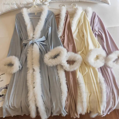 Women velvet robe - velvet, feather