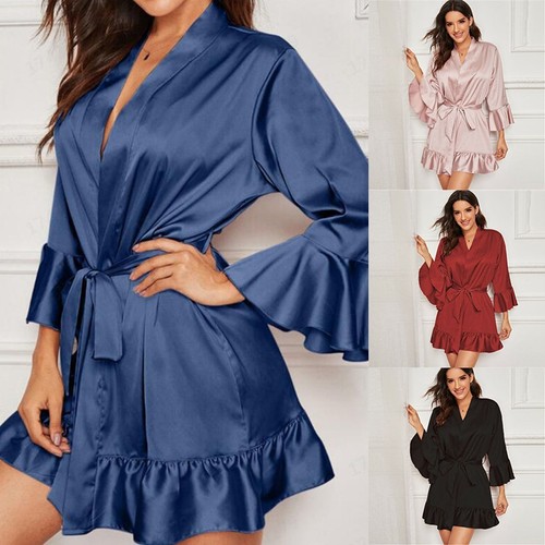 Silk satin kimono robe - ,