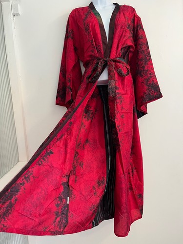 Red silk kimono long - silk, gown