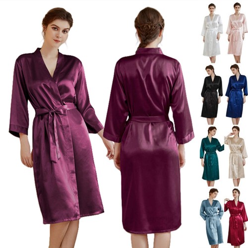 Womens long silk satin kimono - womens,