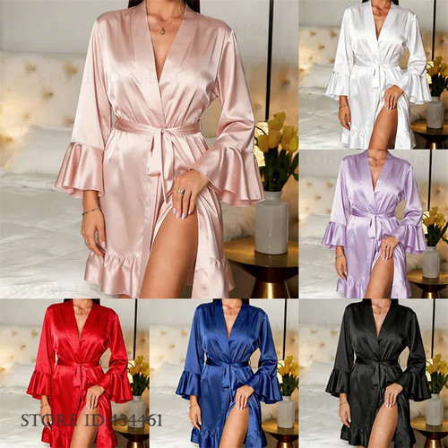 Women satin kimono robe - satin, sexy