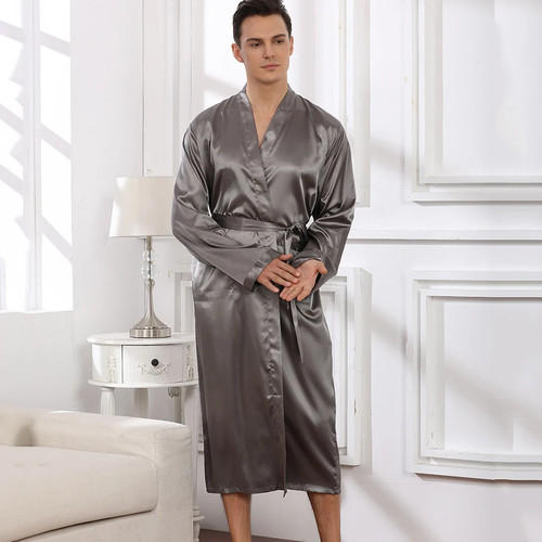 Men black satin kimono - black,
