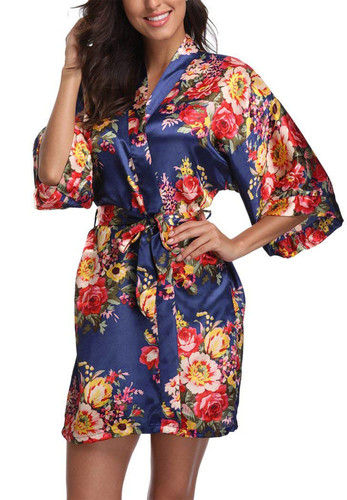 Navy floral bridesmaid satin - floral,