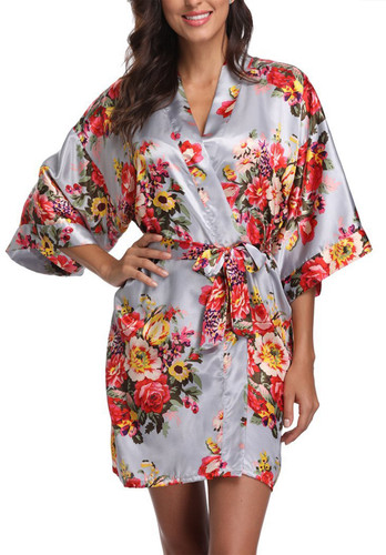 Silver floral bridesmaid robe - silver,