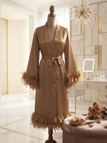 Luxury bronze satin robe with - bronze,