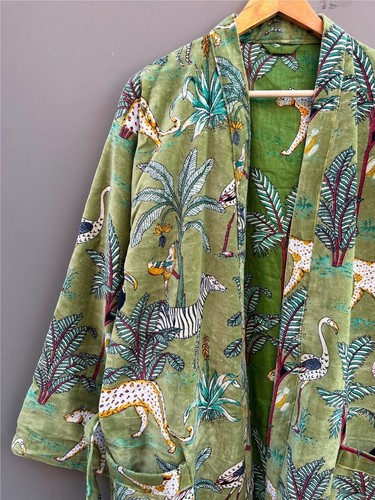 Indian green kimono floral - indian,